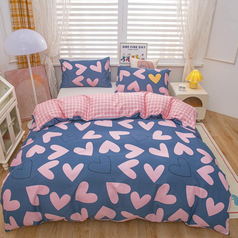 Cartoon Animal Rabbit Bear Duvet Cover Girls Strawberry Floral Bedding Set Reversible Kawaii Comforter Cover With 2 Pillowcase