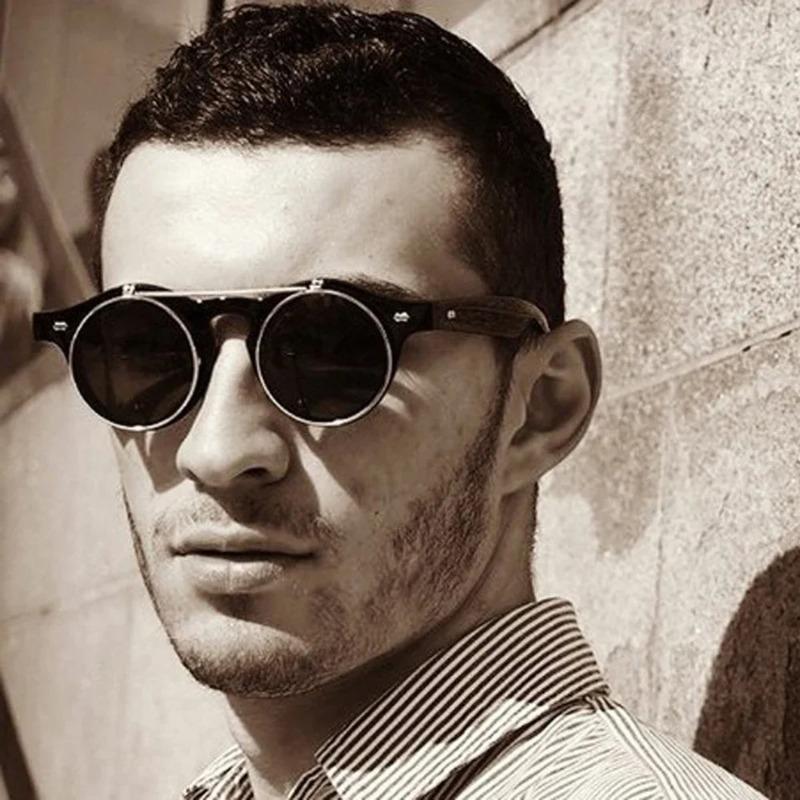 Модные винтажные круглые очки-стимпанк с откидными линзами, классический двухслойный дизайн-ракушка, солнцезащитные очки UV400