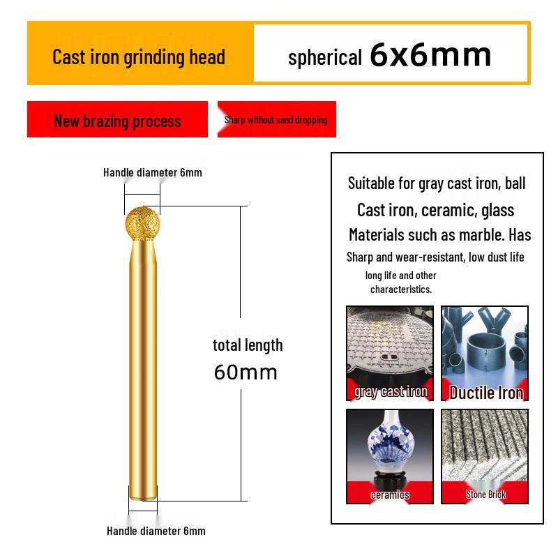 Diamond Brazed Carbide Grinding Head for Ductile Iron & Stone, Compatible with Electric Drills