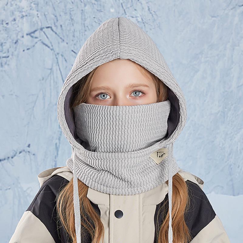 Детская шапка-маска, шарф, интегрированная шапка, зимняя, для мальчиков и девочек, утепленная, для защиты ушей, бархатная шапка-ушанка