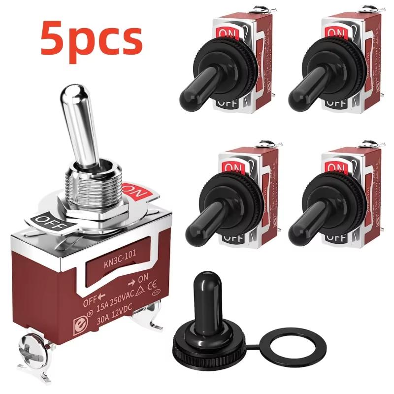 5 шт. 12 В автоматический тумблерный переключатель для лодки, морского судна, сверхпрочный тумблерный переключатель с водонепроницаемым чехлом, ВКЛ/ВЫКЛ, автомобильная приборная панель, металлический однополюсный терминал
