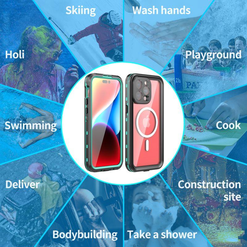Магнитная зарядка Водонепроницаемый чехол IP68 для Apple iPhone 16 15 14 13 Pro Max Plus Ударопрочный чехол Погружение Плавание активный отдых на природе