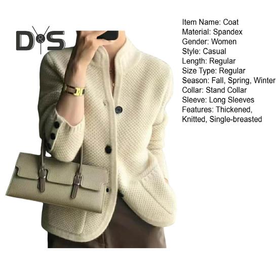 Женское зимнее пальто, трикотажное, утолщенное, однобортное, однотонное, с карманами, воротником-стойкой, теплым, с пуговицами, кардиганом, повседневная одежда, свитер, куртка для отдыха на природе