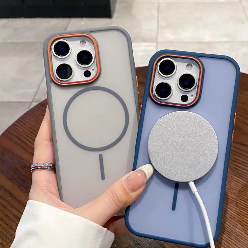 Роскошный простой чехол для телефона Magsafe для iPhone 16 15 14 Plus 13 12 11 Pro Max матовый хит цветной беспроводной зарядный жесткий бампер чехол