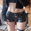 Women Sexy Pu Leather Shorts Vintage Gothic Black Y2K Low Waist A-line Super Shorts Nightclub Boots Pants