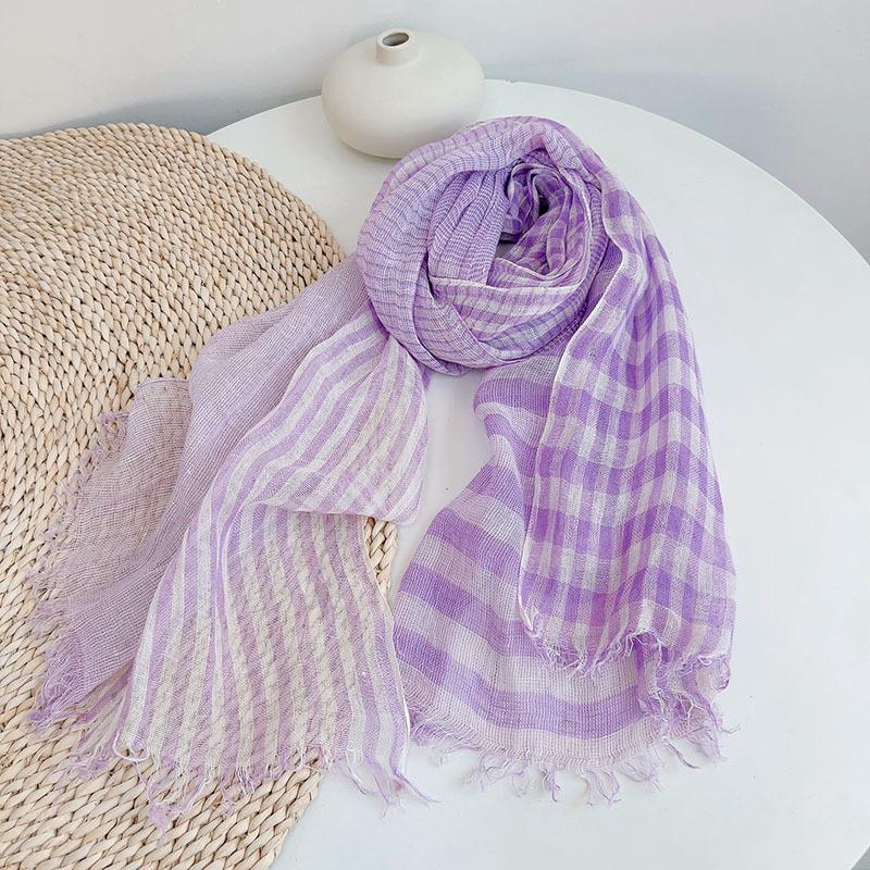 Colorful Lattice Scarf Women's Spring And Summer Breathable Linen Scarves