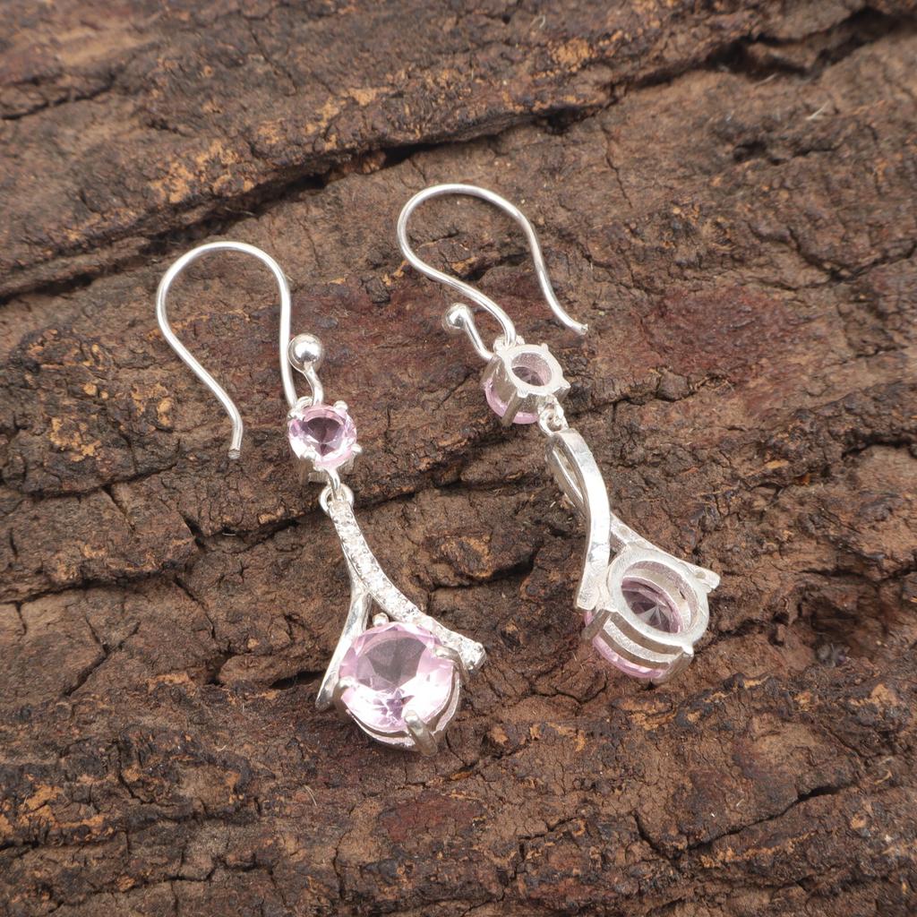 Morganite Gemstone 925 Stamped Silver Jewelry Drop/Dangle Earrings 1.84" For Her CZE-9-7