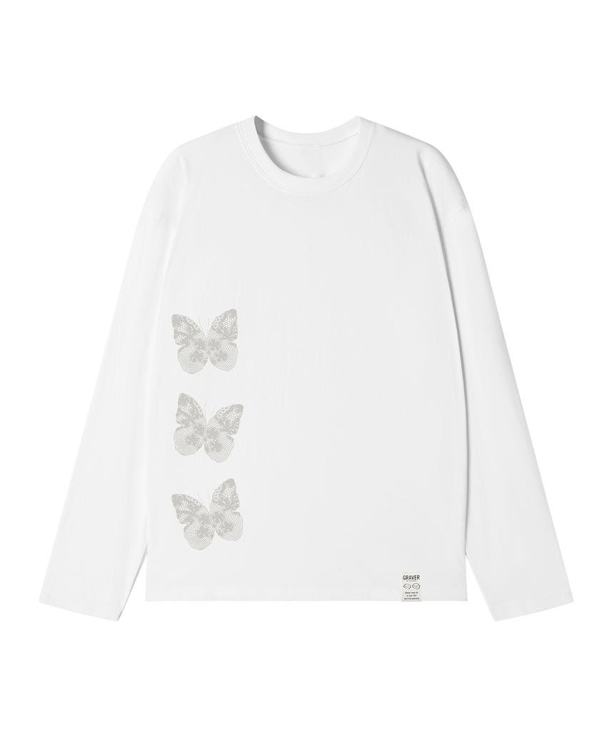 GRAVER [Unisex] Navi Long Sleeve T-Shirt_White