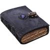 Vintage Leather Journal Semi Precious Witch Stone Black Triple Moon Design-Lock