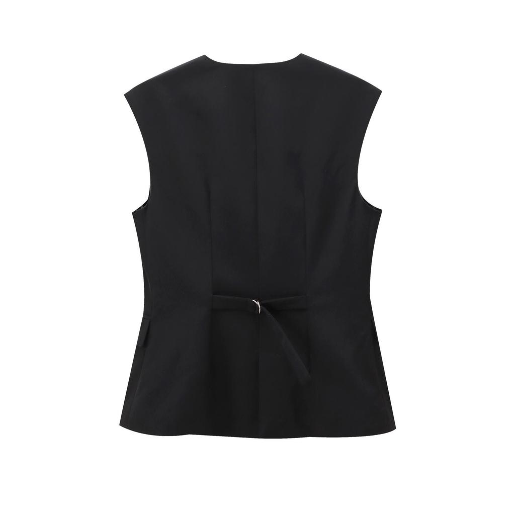 Женский безрукавный жилет на пуговицах и комплект повседневных брюк на весну/лето 2024 - Высококлассный европейский и американский стиль