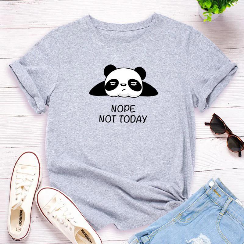 Нет Не Сегодня Принт Панды Женская Футболка с Коротким Рукавом Круглый Вырез Свободная Женская Футболка Женская Футболка Топы Одежда Camisetas Mujer