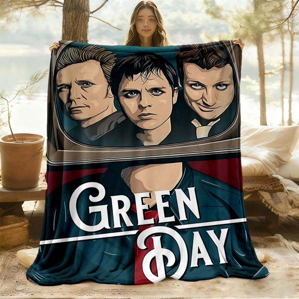 1 шт. Музыкальная группа Green Day Плед для улицы Легкий Фланелевый, Мягкий и Теплый, Всесезонный для Дивана, Улицы, Кемпинга, Гостиной, Офиса, Стула