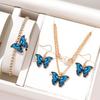 4 Piece Women Butterfly Necklace Colorful Double Layer Zircon Butterfly Earring Fashionable Simple Elegant Butterfly Accessories