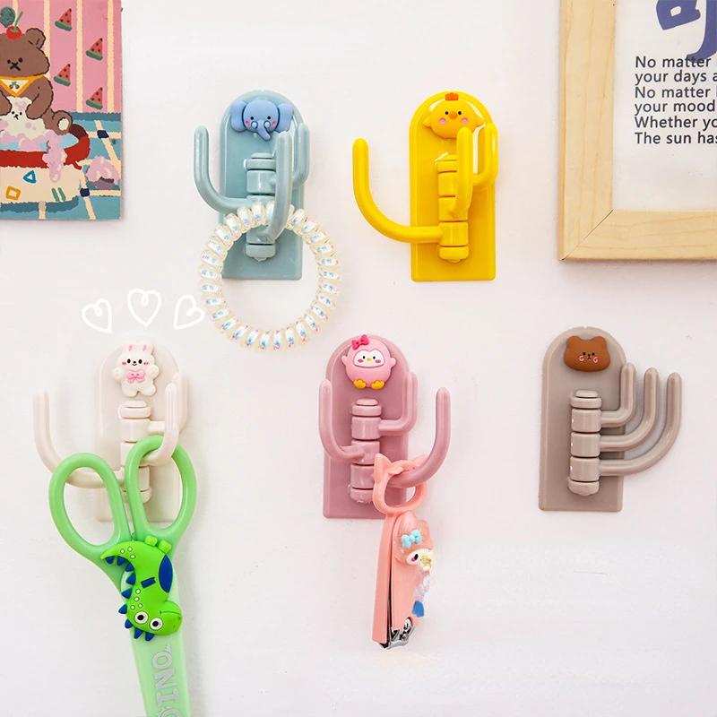 Rotatable Multi-purpose Cartoon Three-hook Hook Cute Student Dormitory Punch-free Traless Sticky Hook Wall Door Key Hook Tools