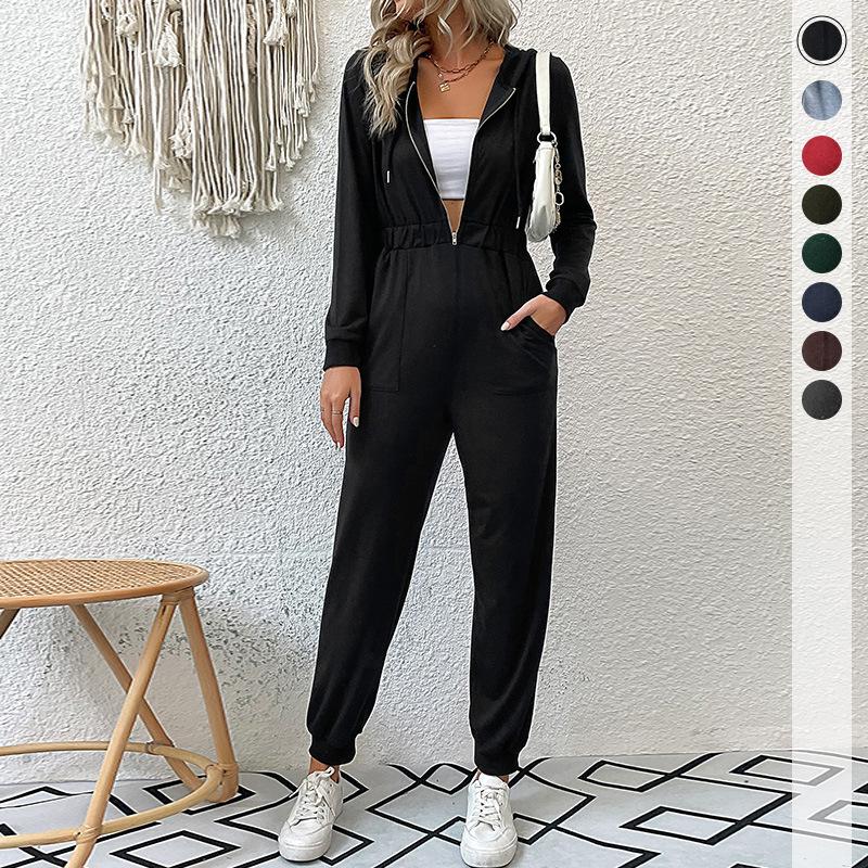 8 Color Women's Stylish Clothing Hooded Long-sleeved Zipper Hoodie Casual Sports Jumpsuits & Rompers
