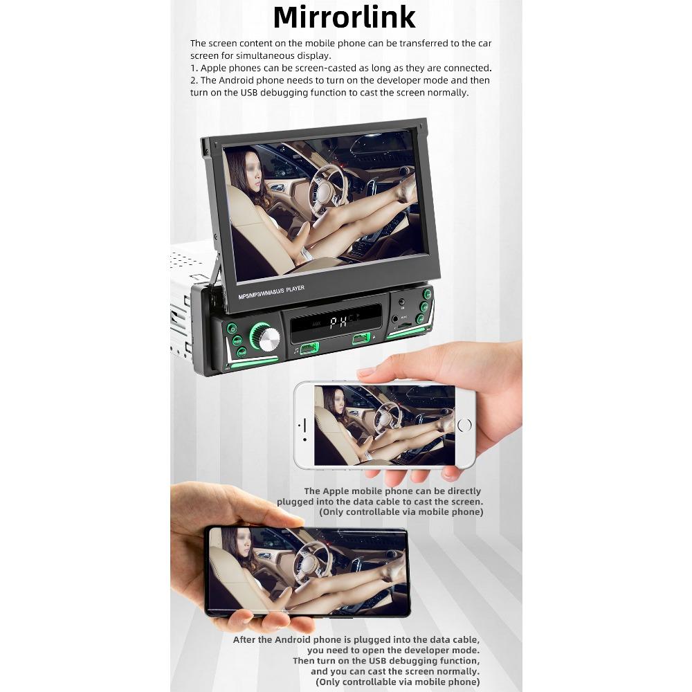 Автомобильный радиоприемник 1Din, мультимедийный MP5-плеер, 7-дюймовая универсальная навигация с Android Auto и Bluetooth, HD-экран, USB TF FM-стерео