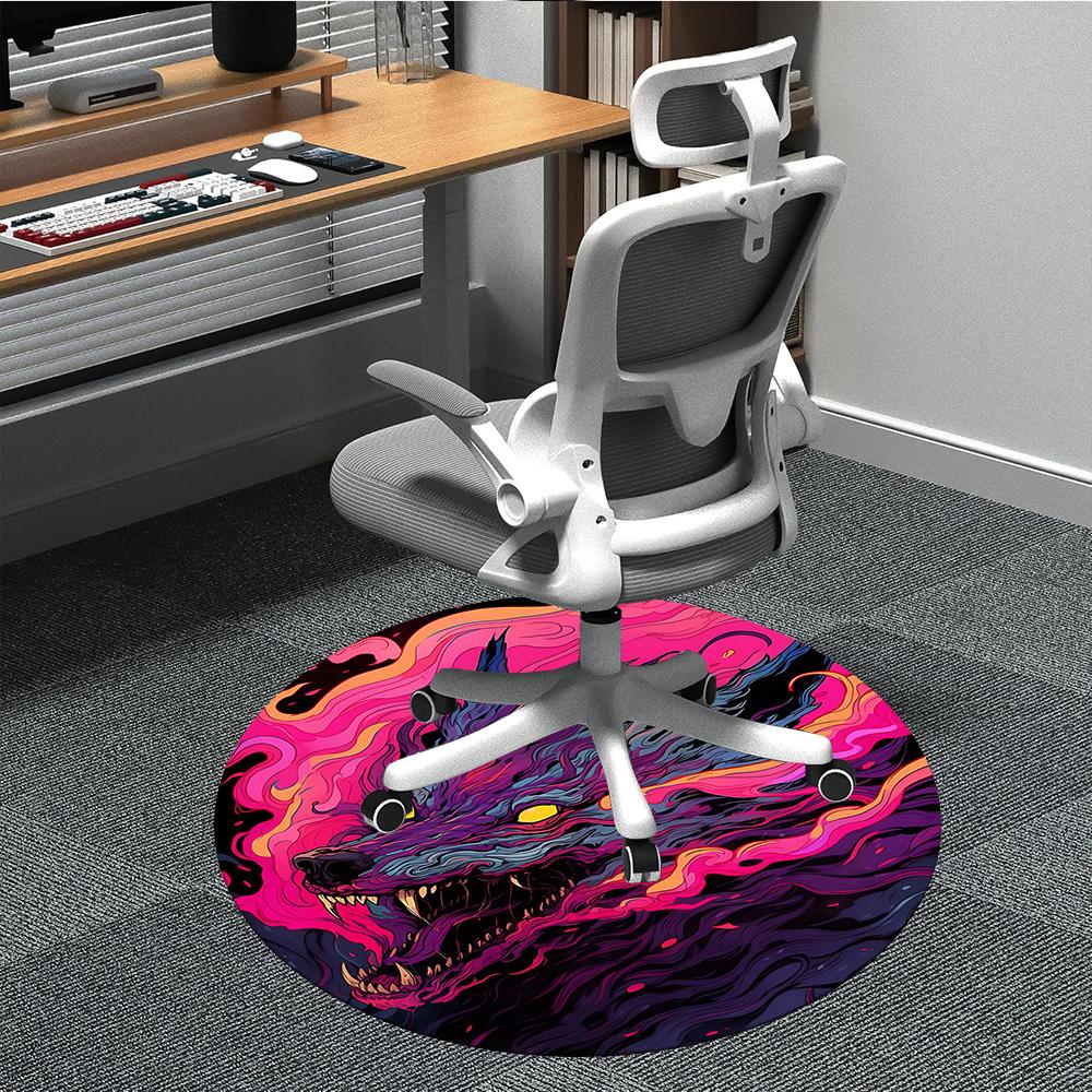 1PC Psychedelic Wolf Lava Office Round Area Rug, Mat Suitable For Office, Under Office Chairs Bedroom Living Room Home Decor, Room Deco