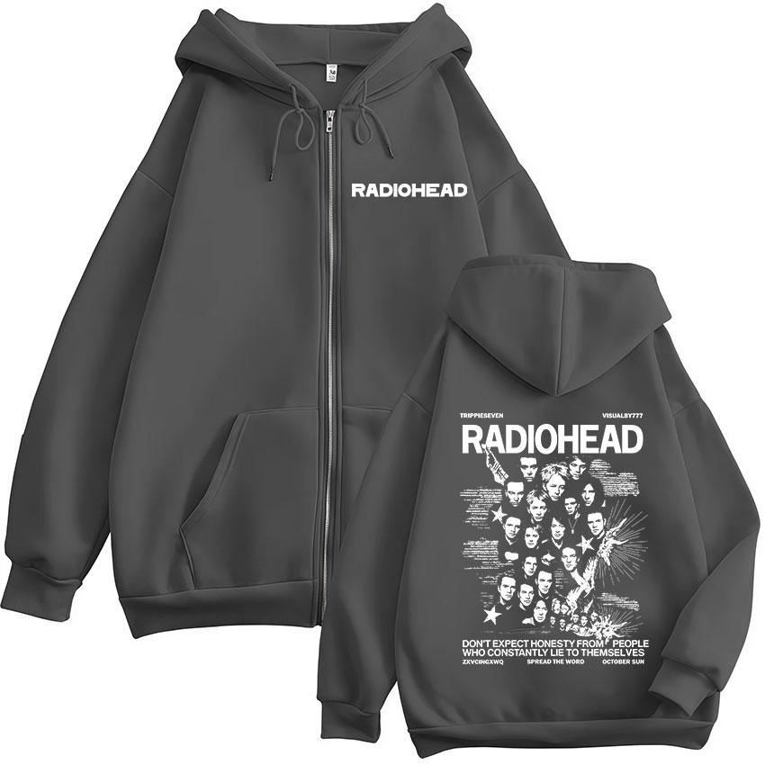Толстовка с молнией Radiohead Rock Album Мужская Панк Уличная Мода Оверсайз Куртка на молнии Свитшот Мужской