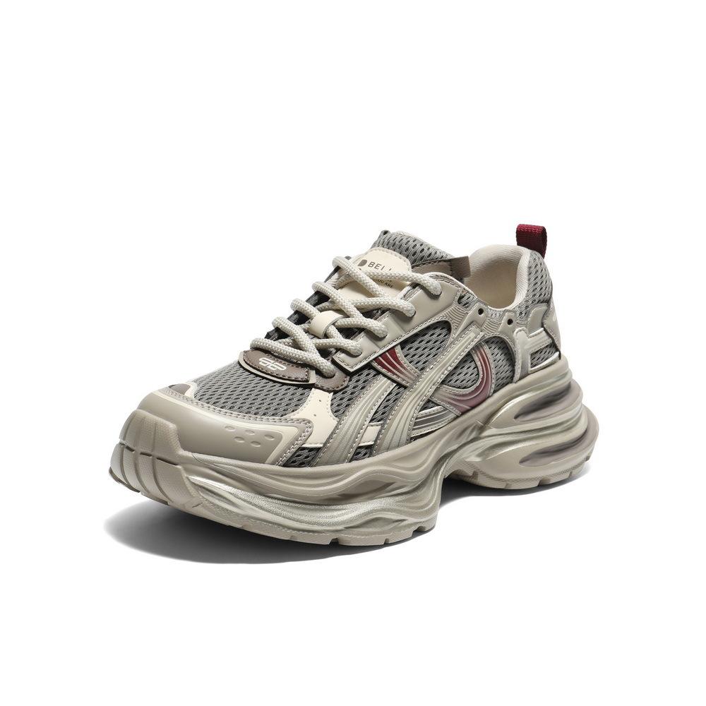 2025 осень новые кожаные толстоподошвенные сетчатые кроссовки-папы женские легкие увеличивающие рост дышащие тонкие повседневные спортивные