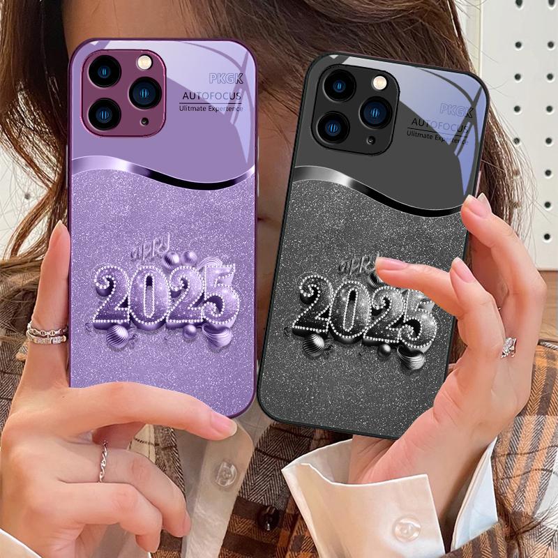 Красочный Новый год 2025 Для IPhone 16 Pro Max 15 Pro 14 13 12 Mini 11 XS Max XR 7 8 Plus SE 2022 Чехол для телефона из закаленного стекла