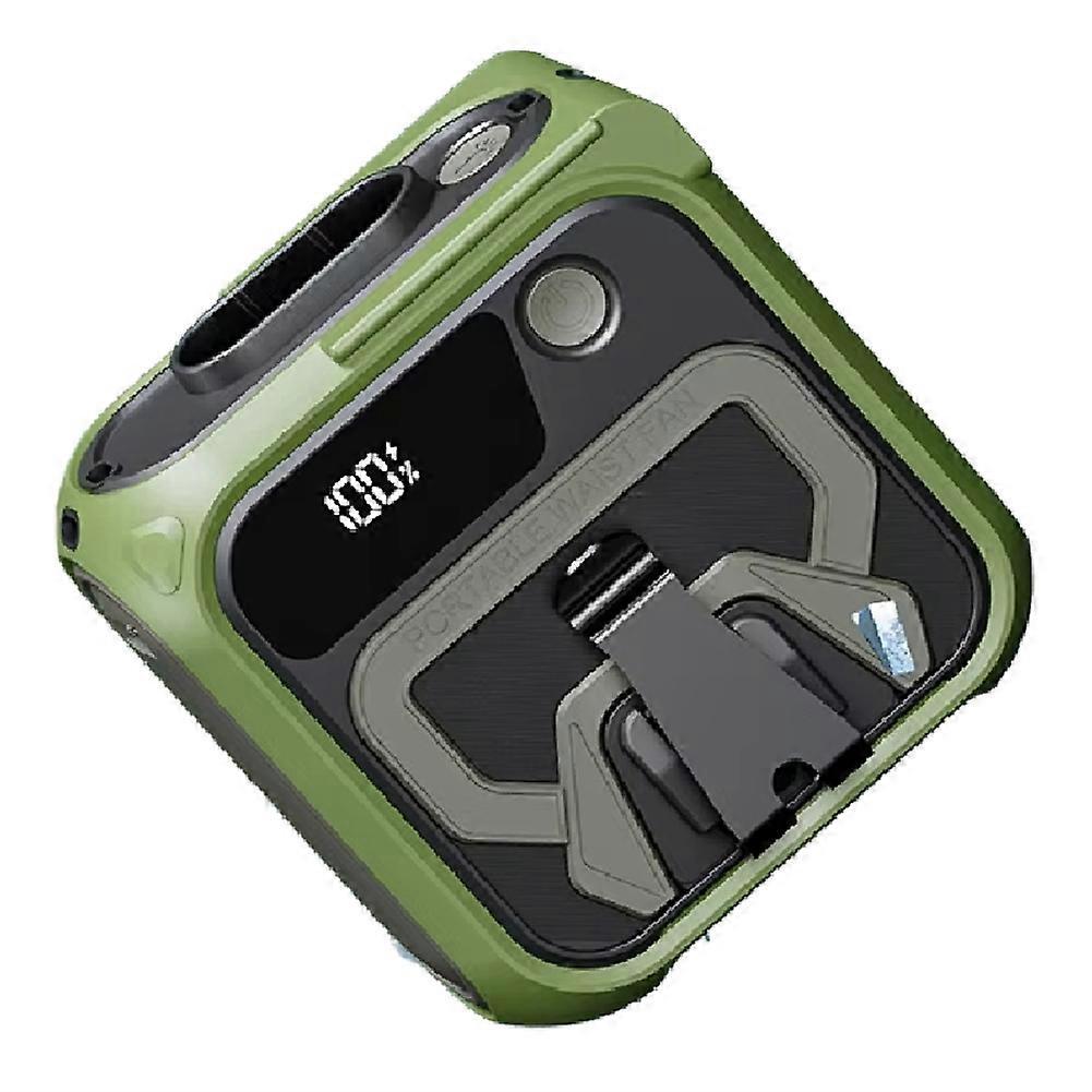 10000mAh Wearable Fan Mini Waist Fan 5 Speed USB Rechargeable Waist Clip Fan Emergency Mobile Power for Outdoor Green less