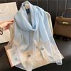 Floral Embroidery Silk Wool Scarf Luxury Women Hijab Female Foulard Pashmina Long Beach Stoles Shawl Wrap Scarves Bandana