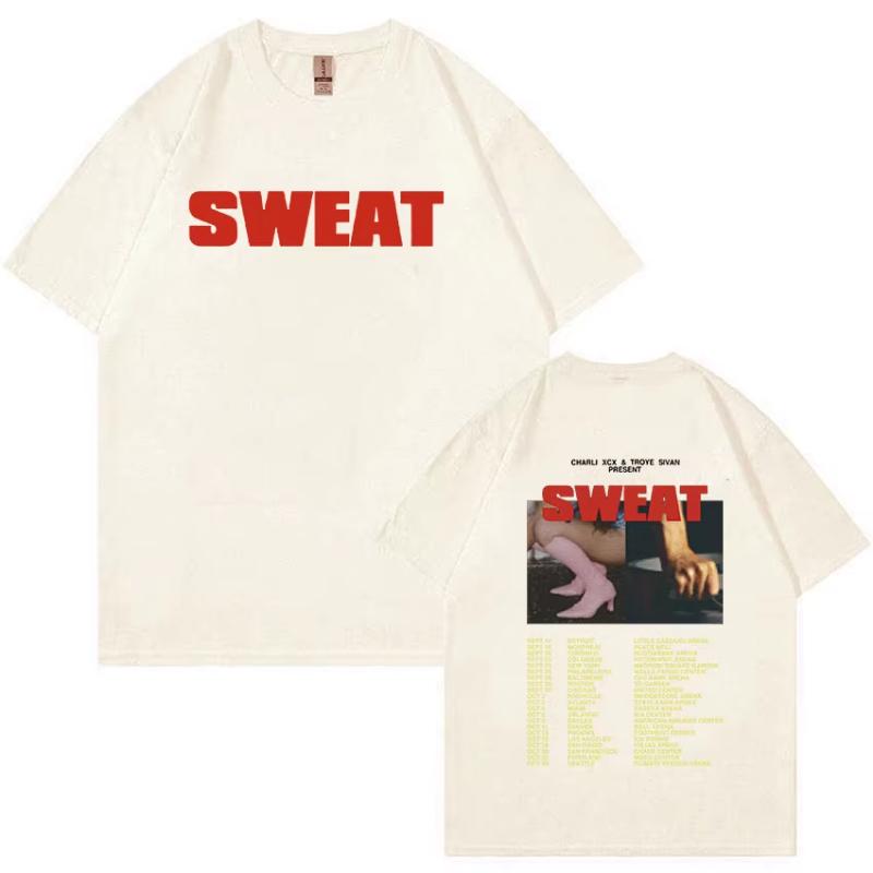 Charli XCX SWEAT Тур 2024 Brat Футболка Унисекс Женская Винтажная Харадзюку Модная Футболка Хип-Хоп Оверсайз Хлопковая Футболка Уличная Одежда