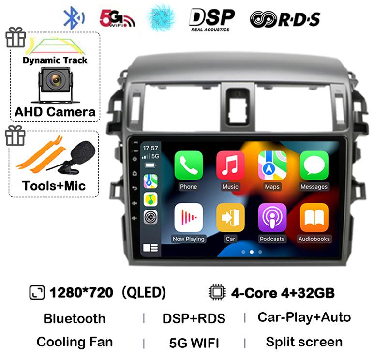 Автомагнитола Android 14 Carplay для Toyota Corolla E140/150 2007 2008 2009 2010-2013 Мультимедийный плеер GPS 2din Головное устройство Стерео BT