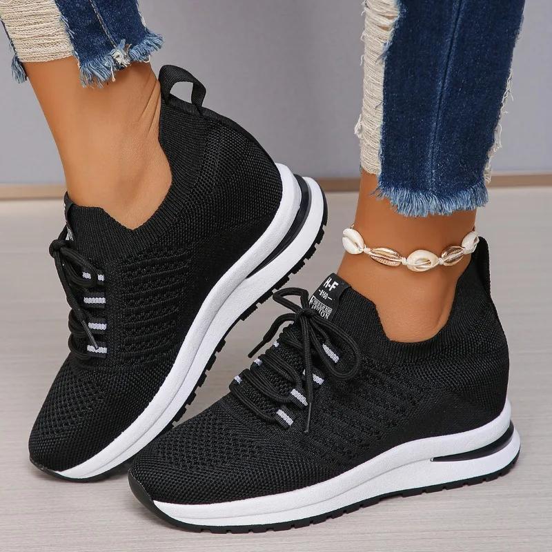 Fashion 2024 Brand Ladies Shoes Lace Up Women's Vulcanize Shoes Fashion Solid Ladies Casual Shoes New Round Head Mesh Sneakers Zapatos
