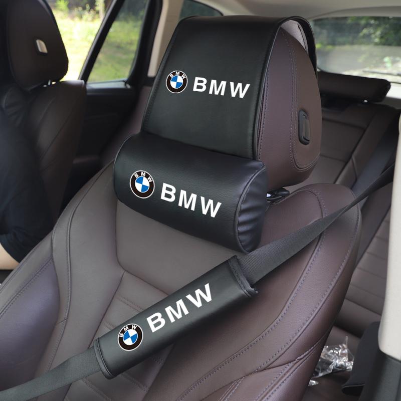 DJSA5 Car Leather Headrest Pillowcase Seat Belt Shoulder Pad For BMW F30 F10 E90 F20 E46 E60 E70 GT Car Interior Accessories Keychain