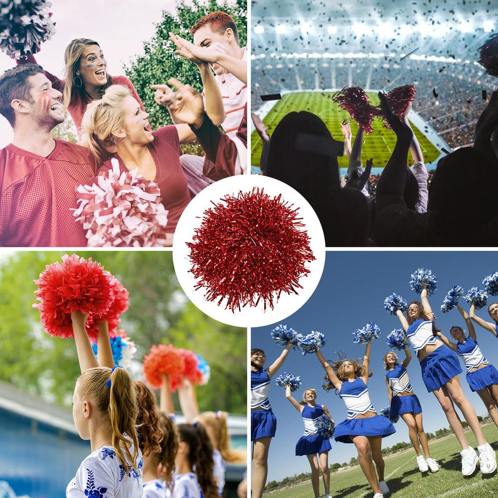 PATIKIL Cheers Pom Poms Черлидинг с ручкой 12 шт. Металлическая фольга Cheers Hand Flower Sports Team Spirit красный