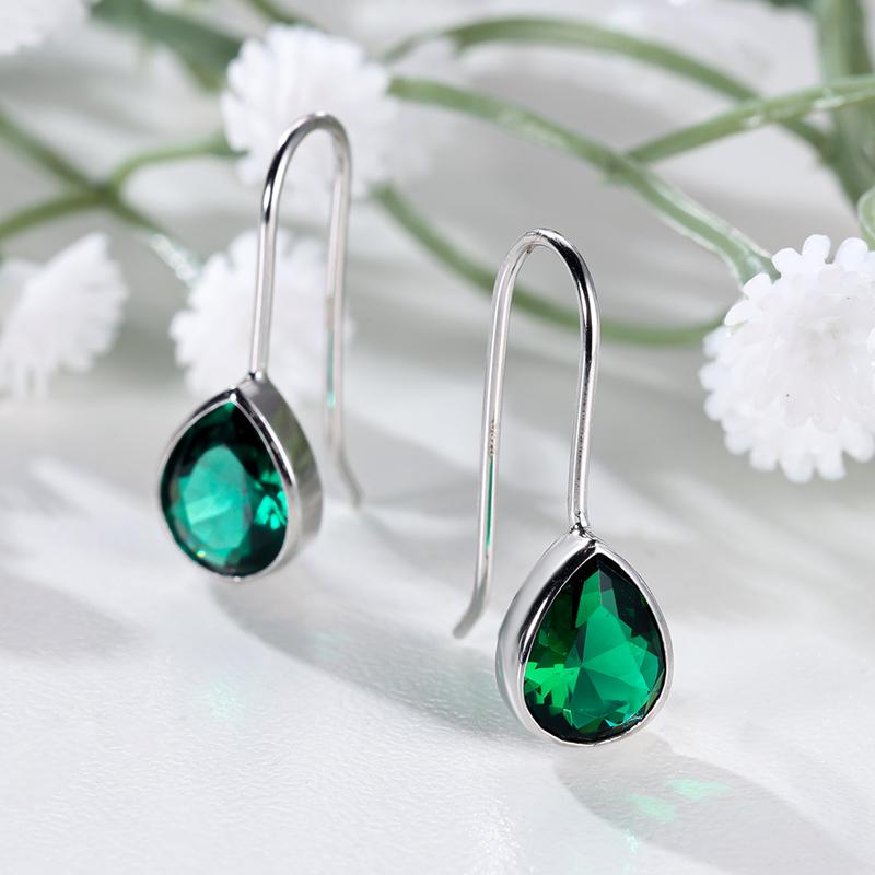 Простые зеленые серьги-капли для женщин, настоящее серебро S925, ювелирные украшения, подарки на годовщину свадьбы или помолвки