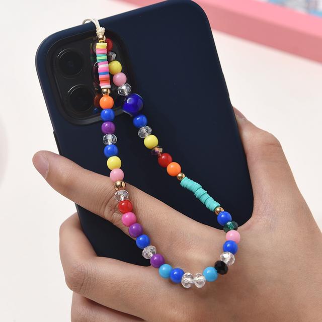 Модные женские акриловые глиняные каменные бусины, цепочка для мобильного телефона, ремешок для мобильного телефона, подвесной шнур, брелок для ключей, ювелирные изделия, настраиваемые