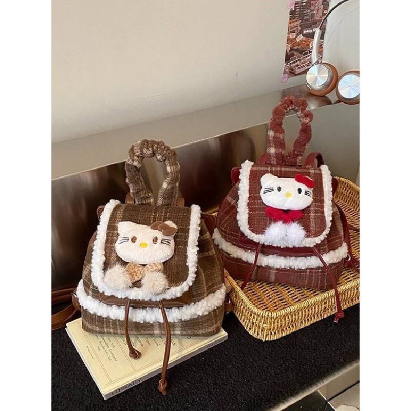 Плюшевый рюкзак Hello Kitty в клетку для повседневного ношения