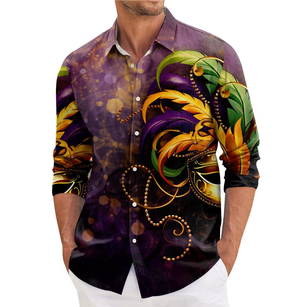 Мужская весенняя повседневная свободная рубашка с длинным рукавом с принтом Мужская рубашка