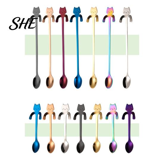 Long Handle Coffee Stirrer 304 Stainless Steel Spoon, Hanging Cat Spoon for Mugs Tall Cups, Rust Resistant Drink Tea Stirring Ideal Desserts