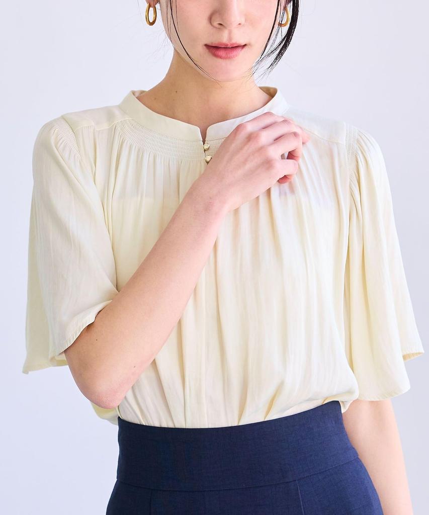 Bis Cream Women's 2-Way Split-Fiber Half-Sleeve Blouse,