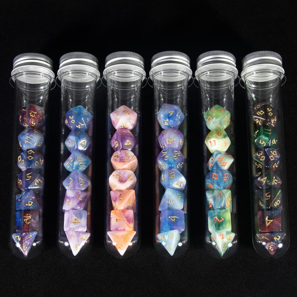 Набор многогранных кубиков DND, кубики смешанных цветов для настольной игры, реквизит для обучения математике, сувенирный подарок, 42 кубика, 6 туб, 1 подставка для туб