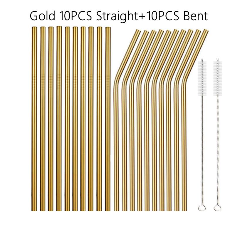 6*215mm 10 Colors Eco-friendly Reusable Metal Straws Set 304 Stainless Steel Drinking Straw Cocktail Party Favor Bar Accessory