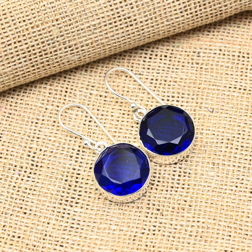 Великолепный синий сапфир, созданный в лаборатории драгоценный камень, ювелирные серьги ручной работы из стерлингового серебра 925 пробы