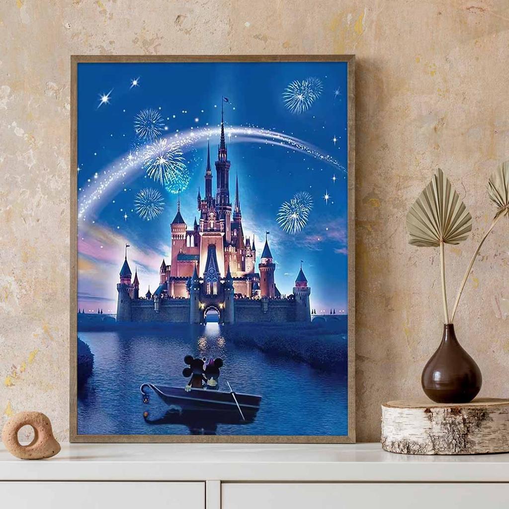 DIY Diamond Painting Fireworks Above The Castle Cross Stitch Kit Mosaic Art Diamond Painting Full Circle Diamond Home Decoration