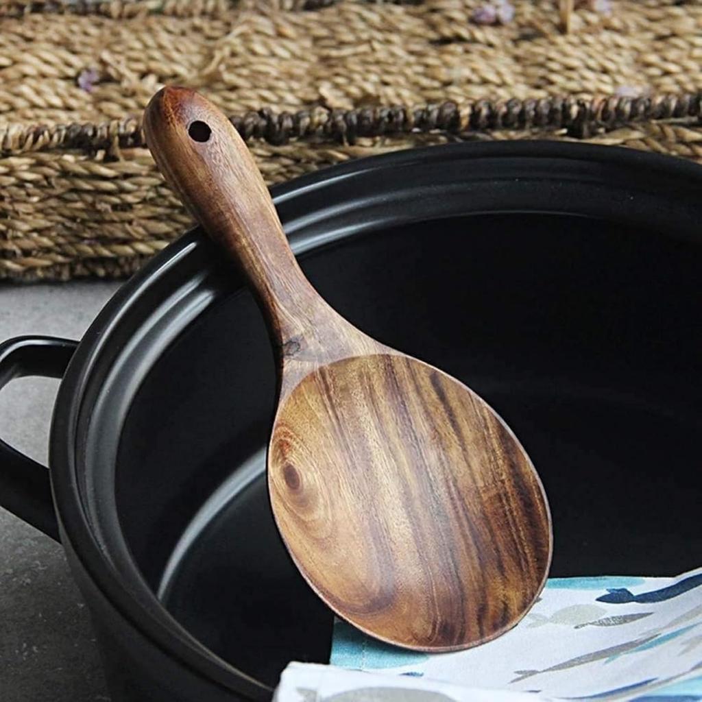 7-inch Natural Teak Rice Spoon and Shovel, Multi-Purpose Non-Scratching Cooking and Serving Utensil, Brown