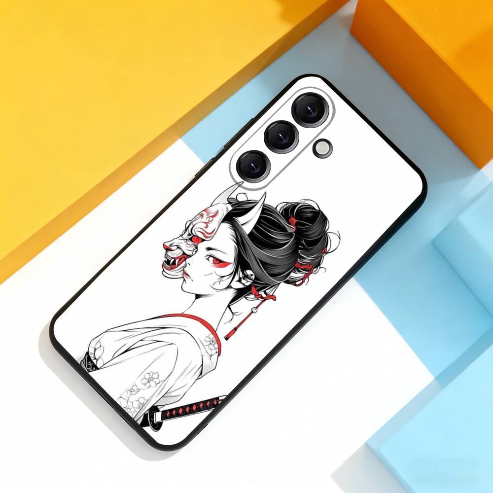 Samurai Warrior Geisha Cool Phone Case For Samsung Galaxy A 73,72,51,53,52,71,22,5G,Note,J7,8,9 Soft Precise Hole Black Cover