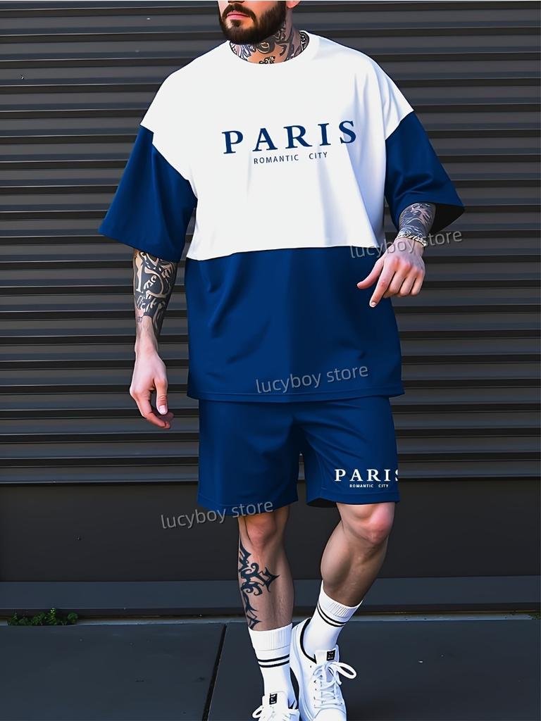 ROMANTIC CITY PARIS 3D Printed Sport T-shirt+shorts Suit Set Men Male Luxury Tracksuit Outfit Summer Oversized 2 Piece Set Clothes