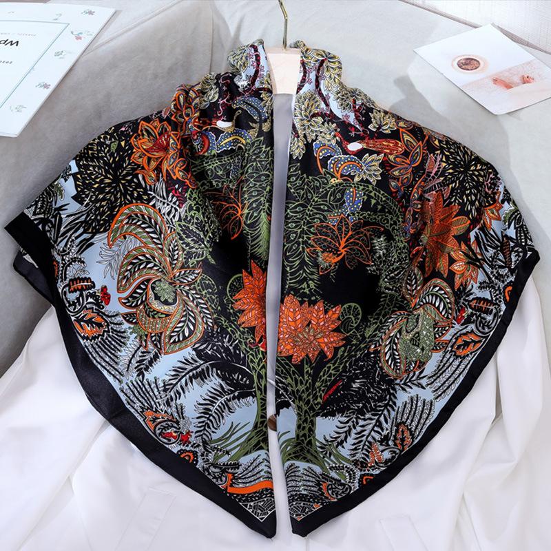 Spring 90 Square Scarves Women'S Elegant Twill Silk Foreign Style Pattern Printed Silk Scarf Decorative Scarf