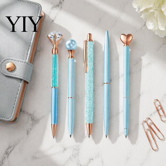 Professional Metal Stationery 5PCS Diamond Ballpoint Pens, with Sparkling Rhinestone Decor, Decorative Gift Pen Smooth Press Mechanism Writing