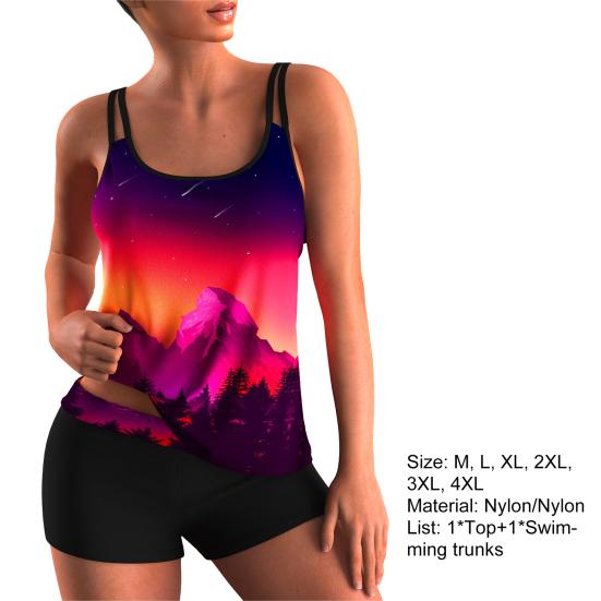 2 шт./компл. женские купальники с модным принтом, регулируемый двухсекционный купальный костюм без рукавов с закрытым животом