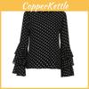 Fashion Bell Women Sleeve Loose Polka Dot Blouse Casual Ladies Tops Shirt
