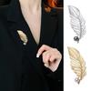 Faux Feather Shape Faux Pearl Decor Brooch Matte Electroplating Retro Shawl Coat Pin Fashion Accessories