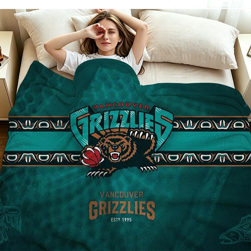 Vintage Vancouver Grizzlies Print Flannel Blanket High Quality Warm Comfortable Cover for All Seasons Perfect for Gifts Home Decor